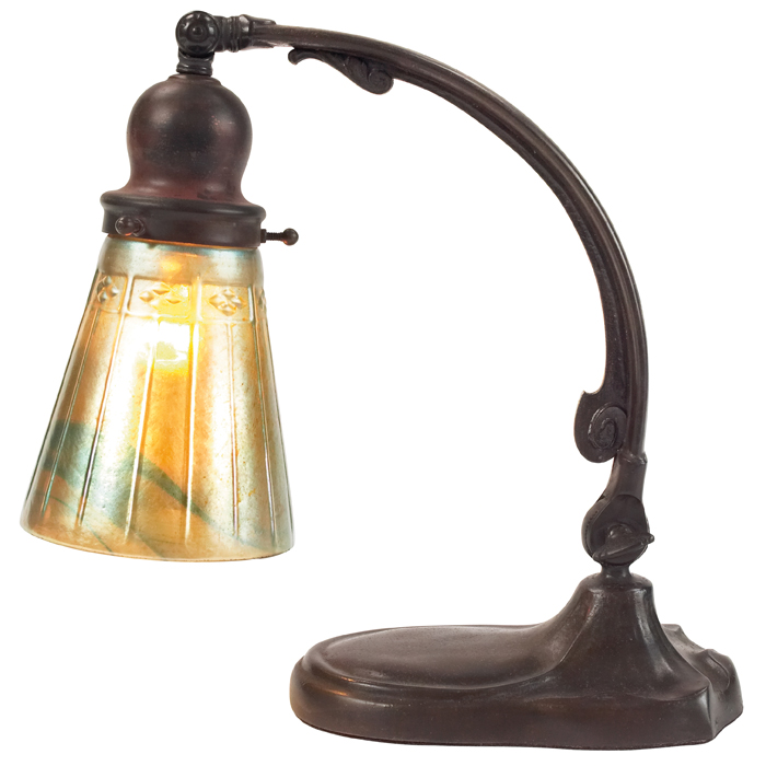 Appraisal: Handel bridge lamp base adjustable arm with art glass shade