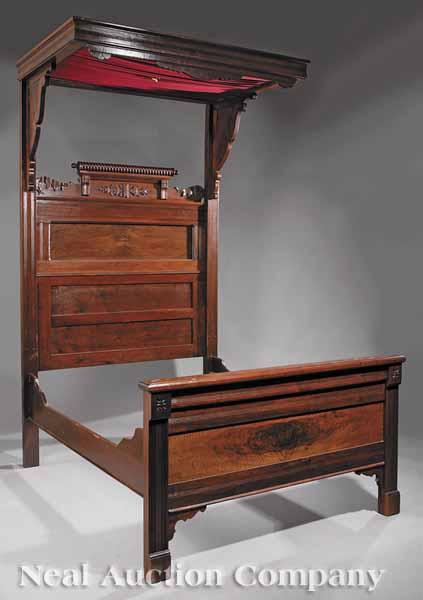 Appraisal: An American Walnut Half-Tester Bed in the Eastlake Taste late