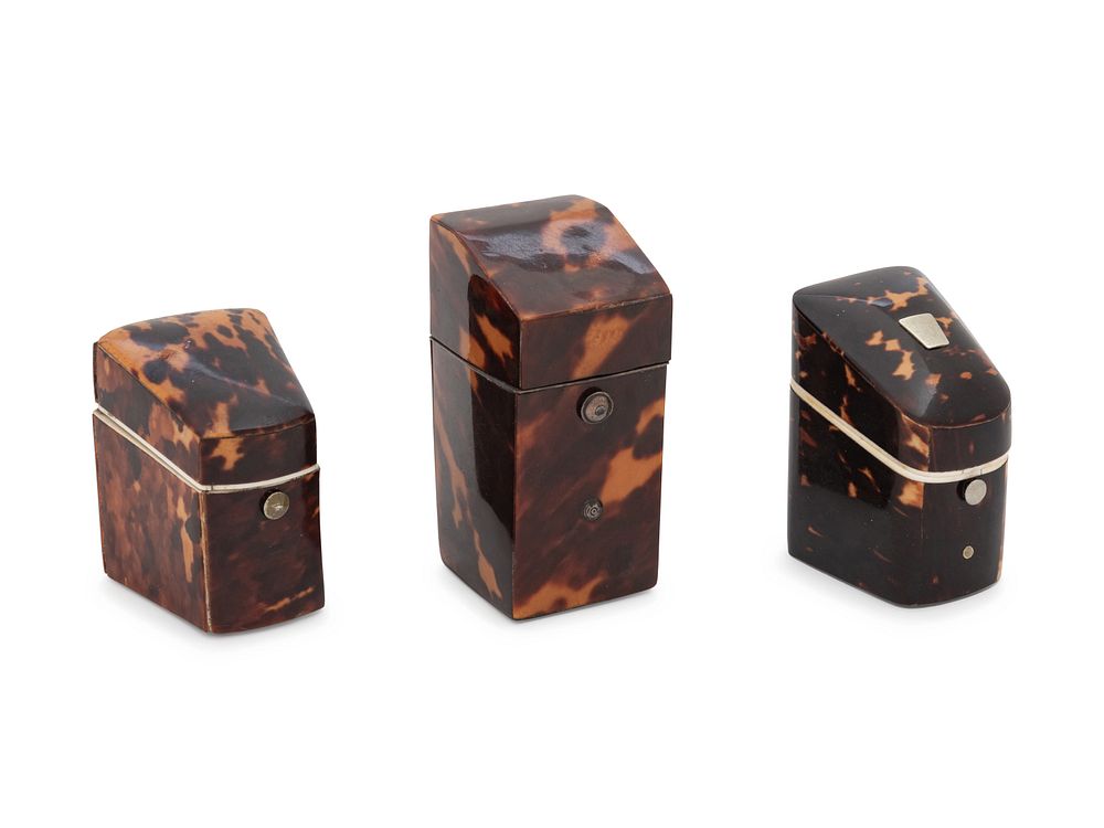 Appraisal: Three English Tortoise Shell Veneered Etui Cases Three English Tortoise