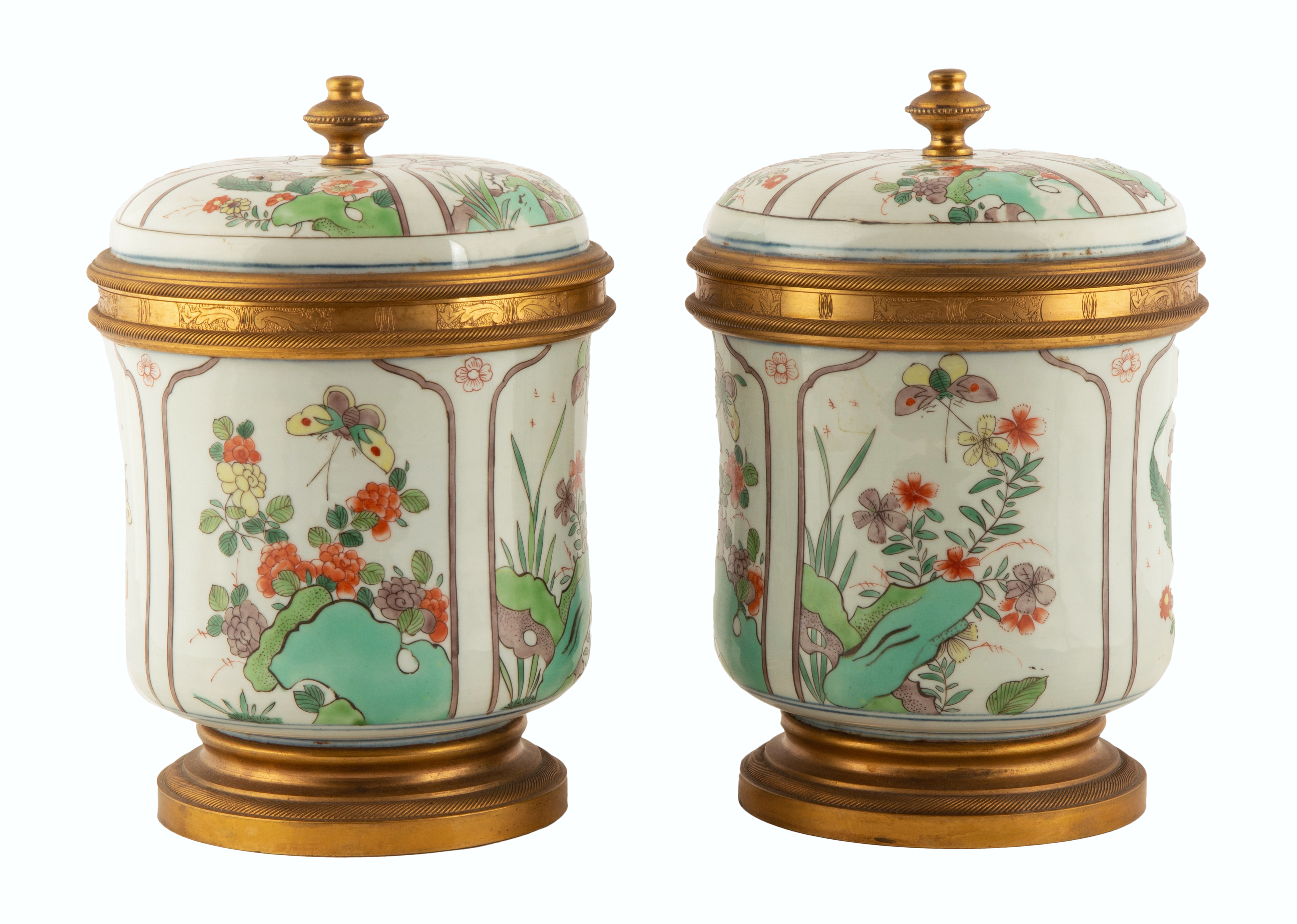 Appraisal: PAIR OF FRENCH CHINOISERIE PORCELAIN COVERED POTS circa with gilt