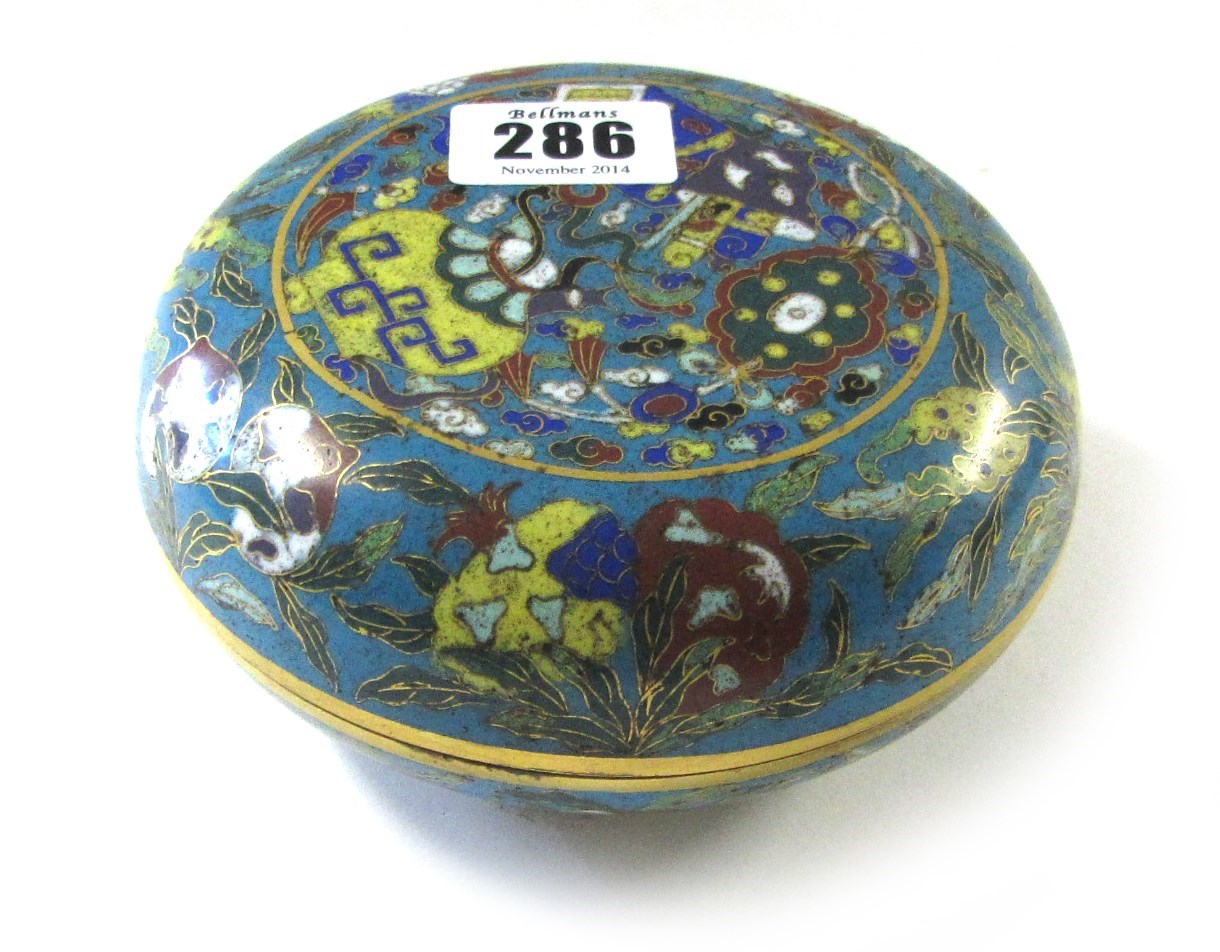 Appraisal: A Chinese cloisonn circular box and cover th century the