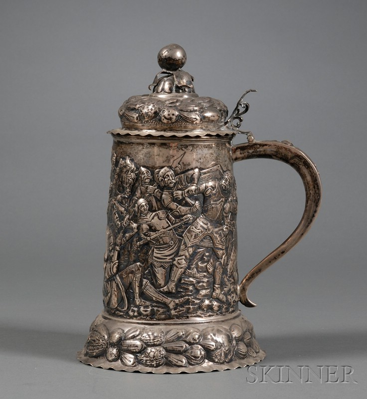 Appraisal: Continental Silver Tankard late th century likely Hanau Germany tapered