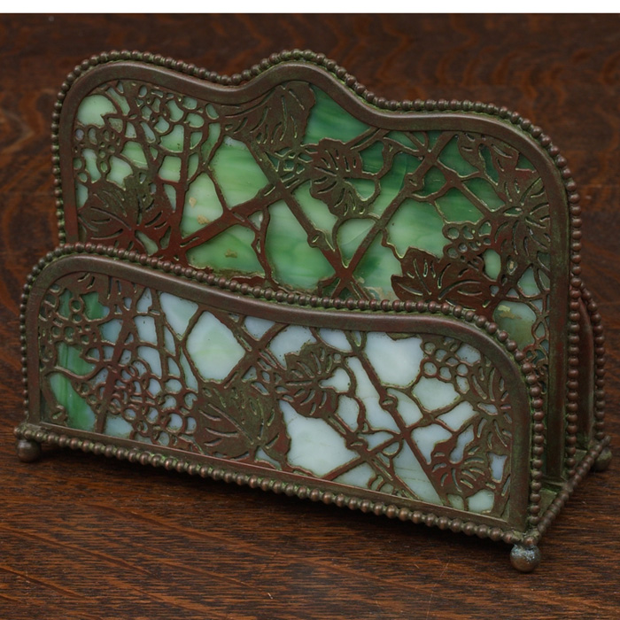 Appraisal: Tiffany Studios letter rack bronze with a grapevine pattern over