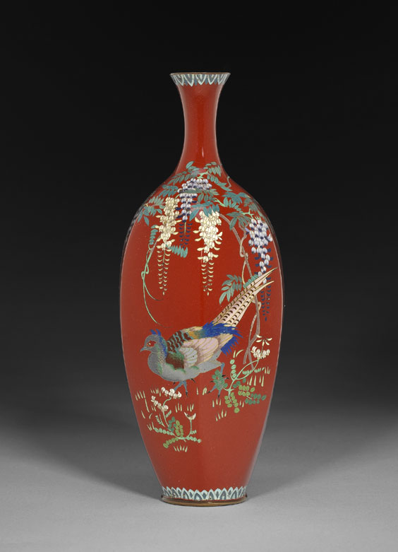 Appraisal: HEXAGONAL JAPANESE CLOISONN VASE Charming Japanese cloisonn enamel vase of