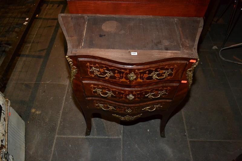 Appraisal: LOUIS XV STYLE MARQUETRY INLAID COMMODE MARBLE TOP MISSING