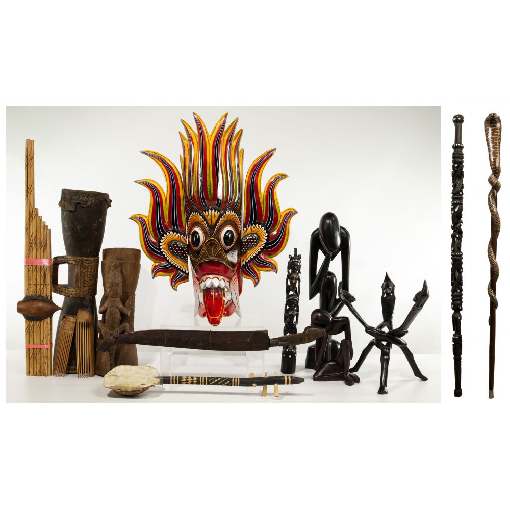 Appraisal: ETHNOGRAPHIC OBJECT ASSORTMENT items including a Filipino bolo machete and