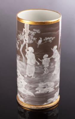 Appraisal: A French porcelain p te-sur-p te cylindrical vase circa decorated