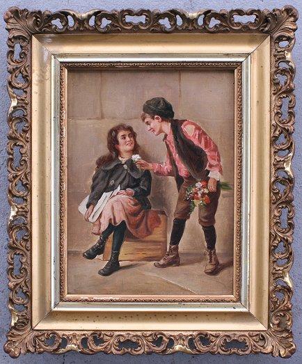 Appraisal: th C GENRE COURTING PAINTING OIL CANVAS '' x ''