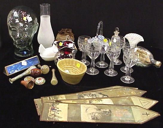 Appraisal: Assortment of glass items including Dr Marshall's catarrh snuff bottle