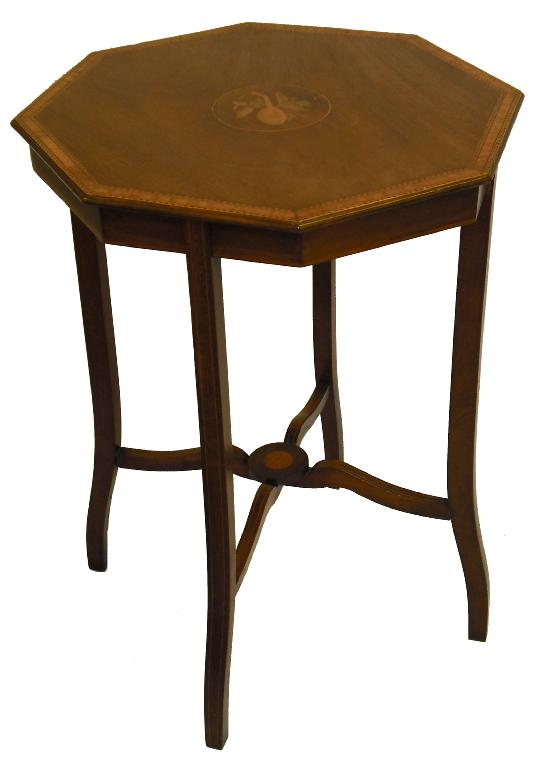 Appraisal: Edwardian octagonal mahogany inlaid occasional table decorated with a lute