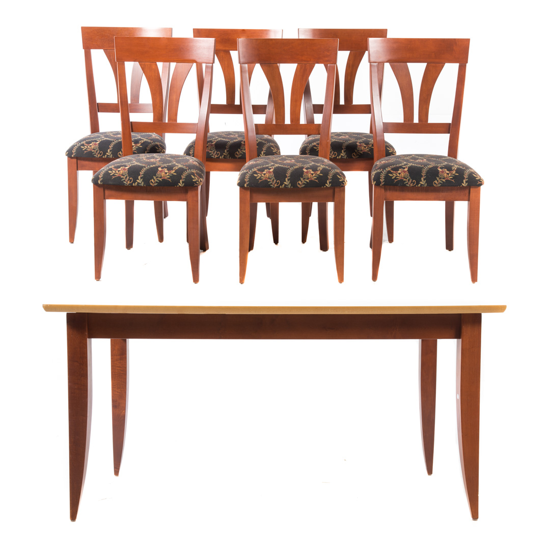 Appraisal: Contemporary dinette table six side chairs maple and cherry stained