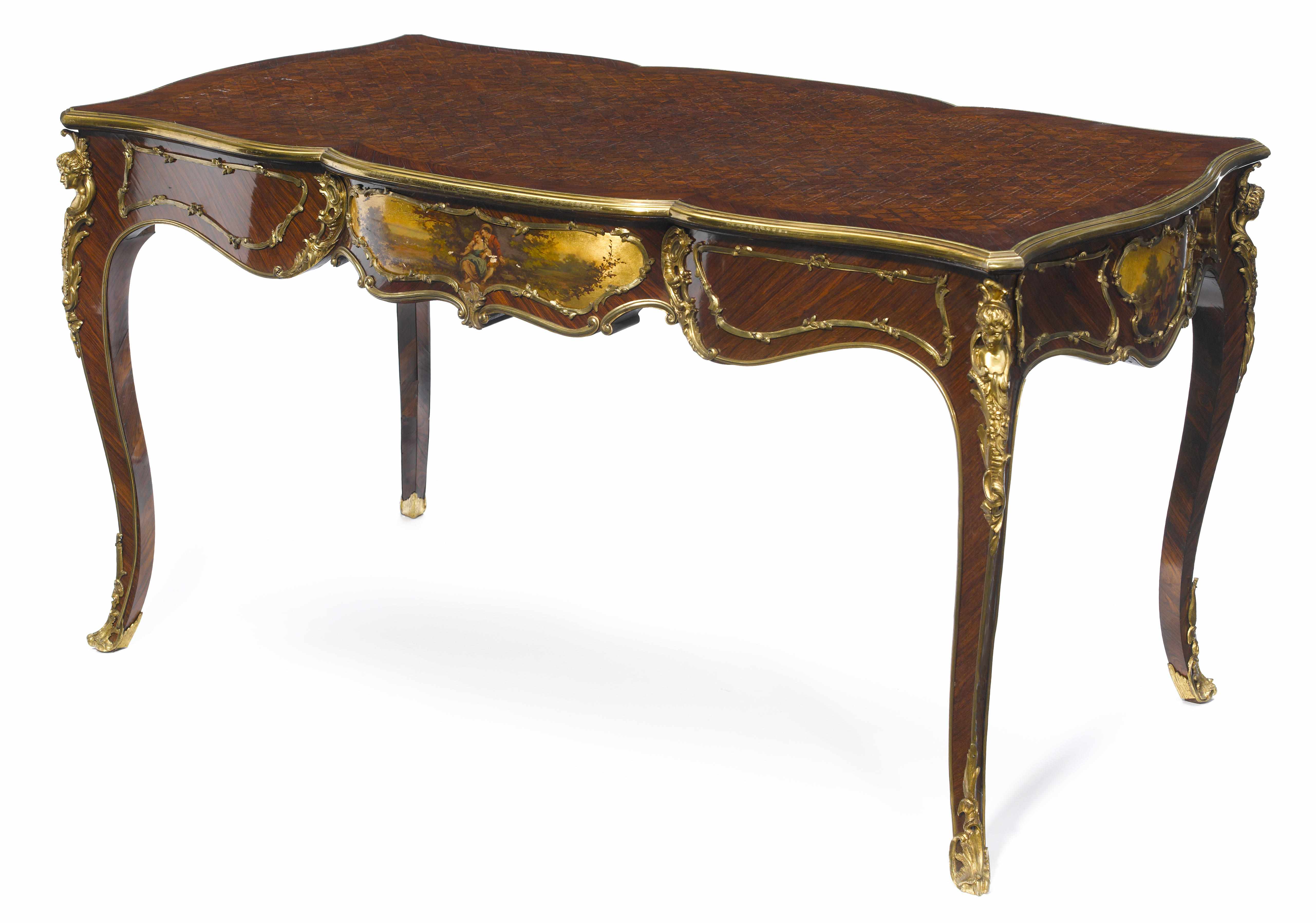 Appraisal: A Louis XV style gilt bronze mounted parquetry inlaid Vernis