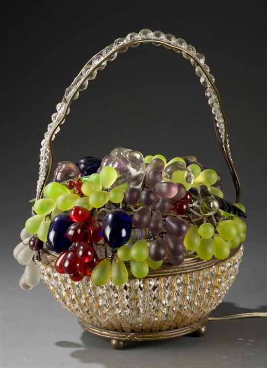 Appraisal: Art Deco style glass fruit basket lamp Ornate lamp is