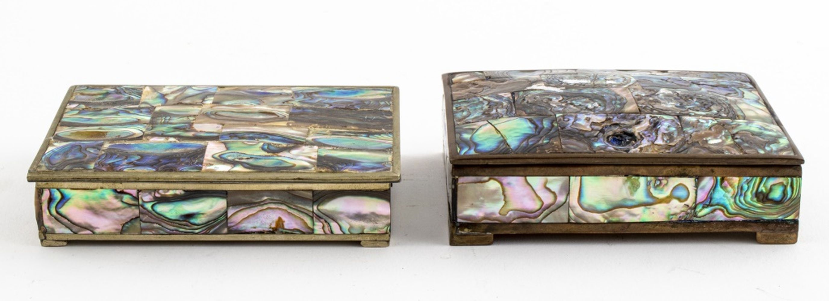 Appraisal: MOTHER-OF-PEARL DECORATIVE BOXES Two mother-of-pearl decorative boxes made in Mexico