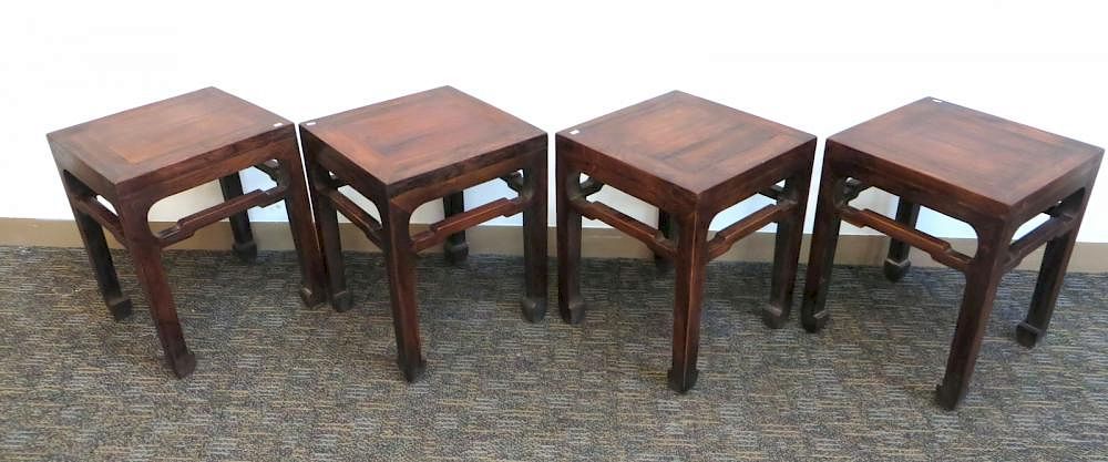 Appraisal: Four Huanghuali Stools Four Huanghuali Stools Dimensions X X -