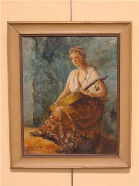 Appraisal: H REUCHLIN WOMAN WITH A MANDOLIN Oil on board x