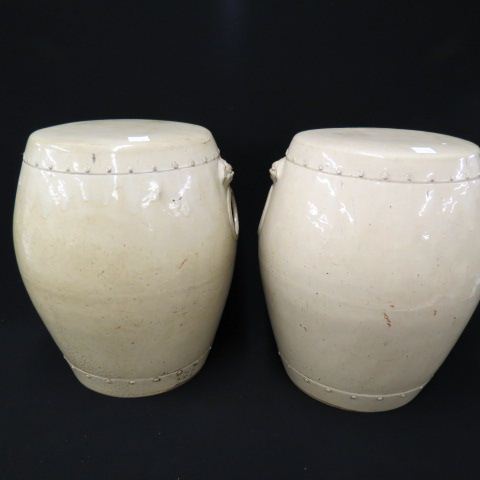 Appraisal: Pair of Early Chinese Pottery Garden Seats eggshell color glaze