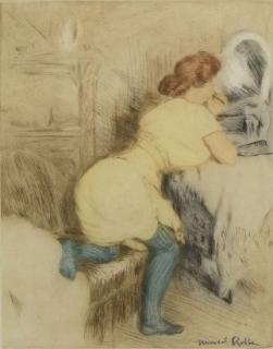 Appraisal: after Manuel Robbe French - Color Aquatint At the Mirror