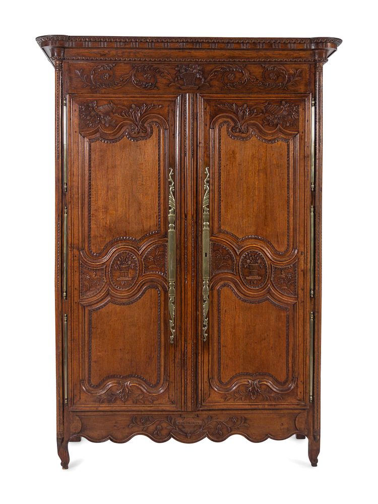 Appraisal: A Louis XV Provincial Brass Mounted Carved Oak Armoire A