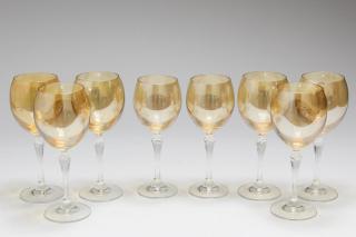 Appraisal: Iridescent Golden Luster Wine Glasses Set of Iridescent golden wine