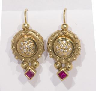 Appraisal: Pair of ruby diamond and k yellow gold earrings Pair