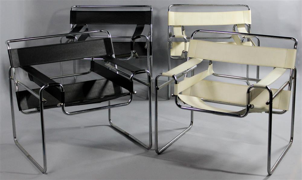 Appraisal: FOUR BAUHAUS STYLE WASSILY STYLE CHAIRS having chrome tubular frames