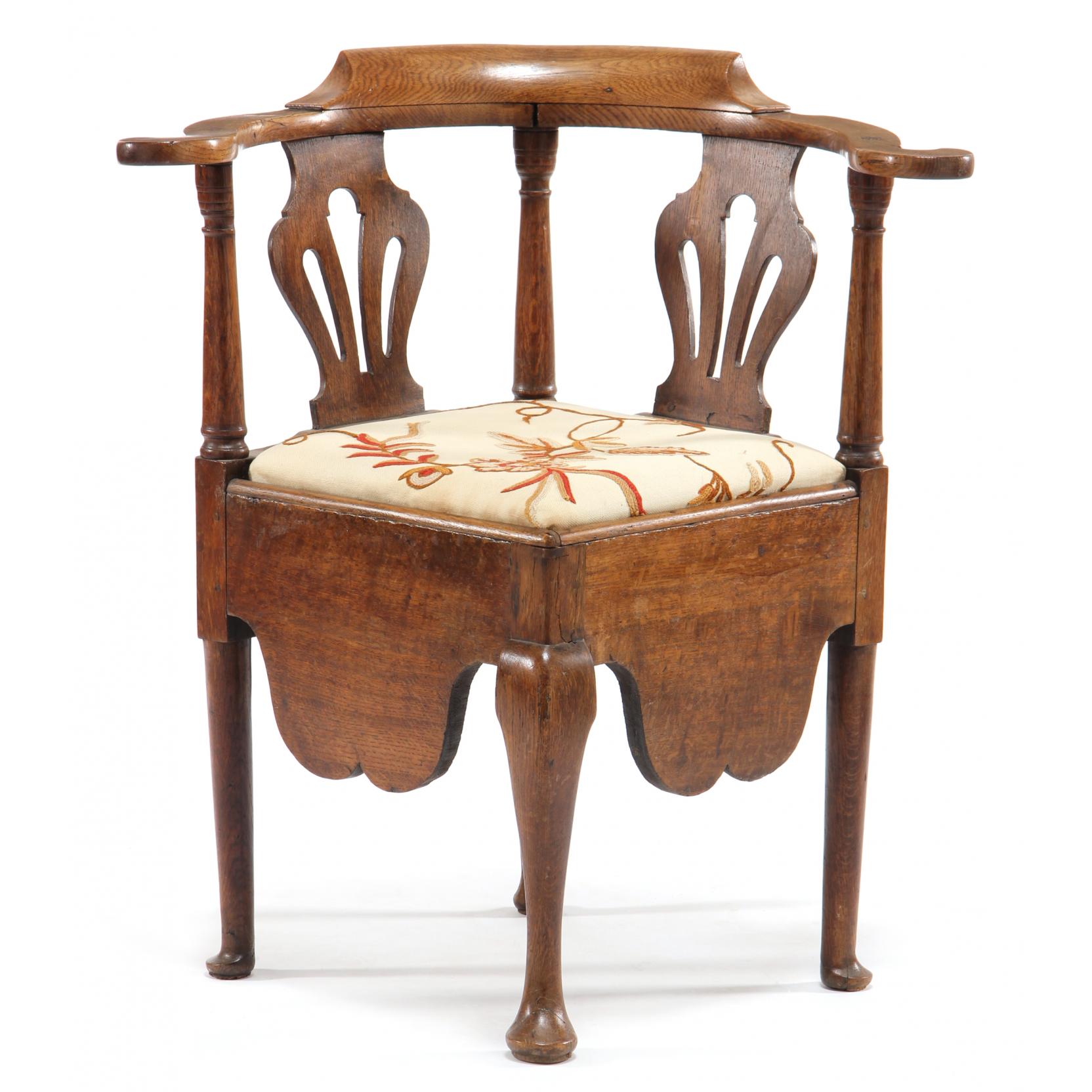 Appraisal: English Queen Anne Corner Chair mid- th century oak converted