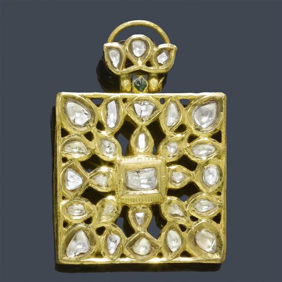 Appraisal: AN INDIAN TH C ENAMEL AND TAWIZ PENDANT Yellow gold