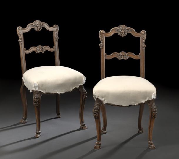 Appraisal: Pair of Continental Carved Mahogany Sidechairs fourth quarter th century