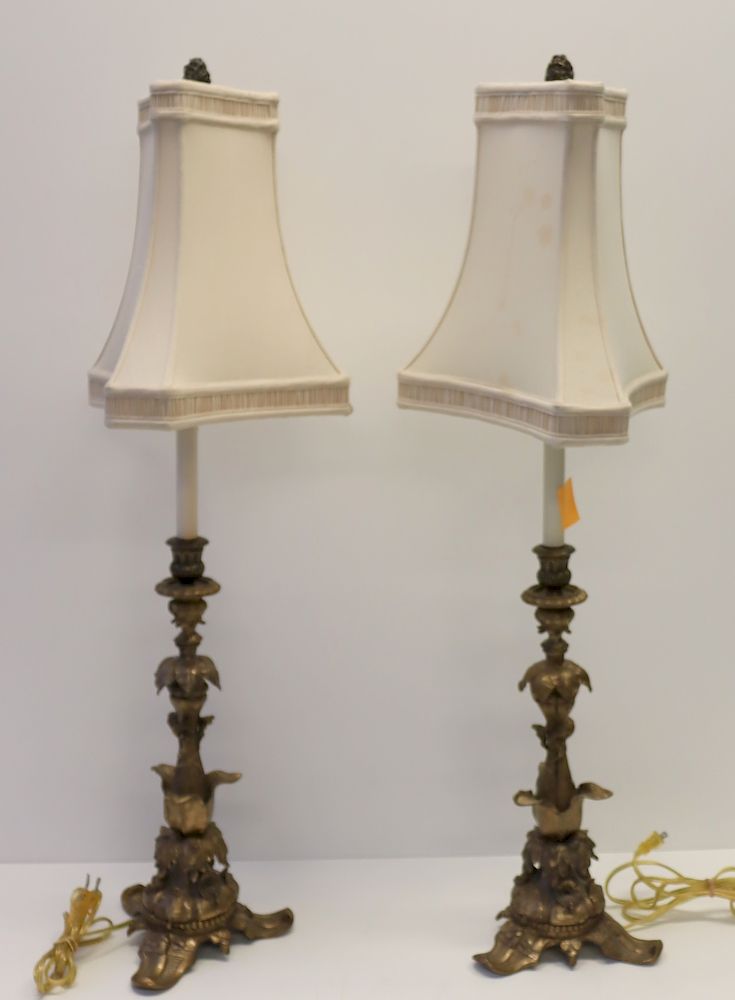 Appraisal: Pair Of Antique Gilt Metal Table Lamps Nice quality heavy