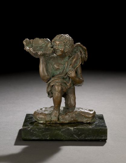 Appraisal: Unusual Patinated Bronze Cabinet Figure of a Swathed Kneeling Angel