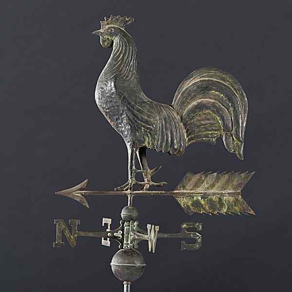 Appraisal: Copper Rooster Weathervane American antique full-bodied copper rooster weathervane in