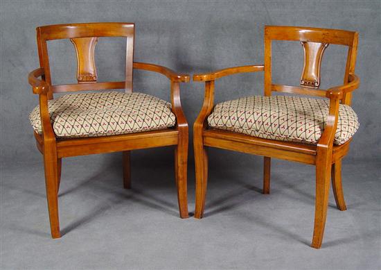 Appraisal: Pair of Occasional Chairs Late th Century Fruitwood finish Curved