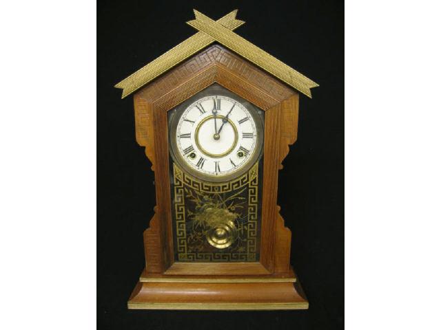 Appraisal: Victorian Wooden Kitchen Clock original stenciled glass tall working