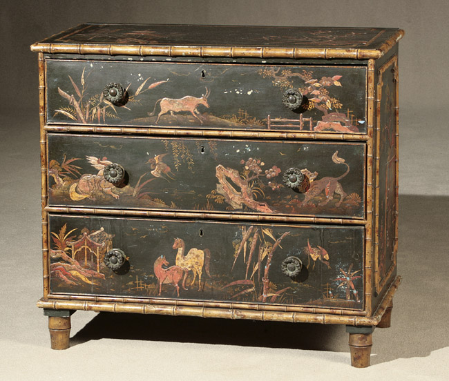 Appraisal: Victorian Black Japanned Pine Chest of Drawers Mid- th Century