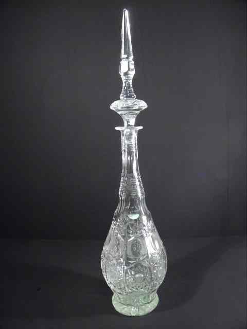 Appraisal: Monumental cut crystal decanter Geometric pattern on body stopper Condition