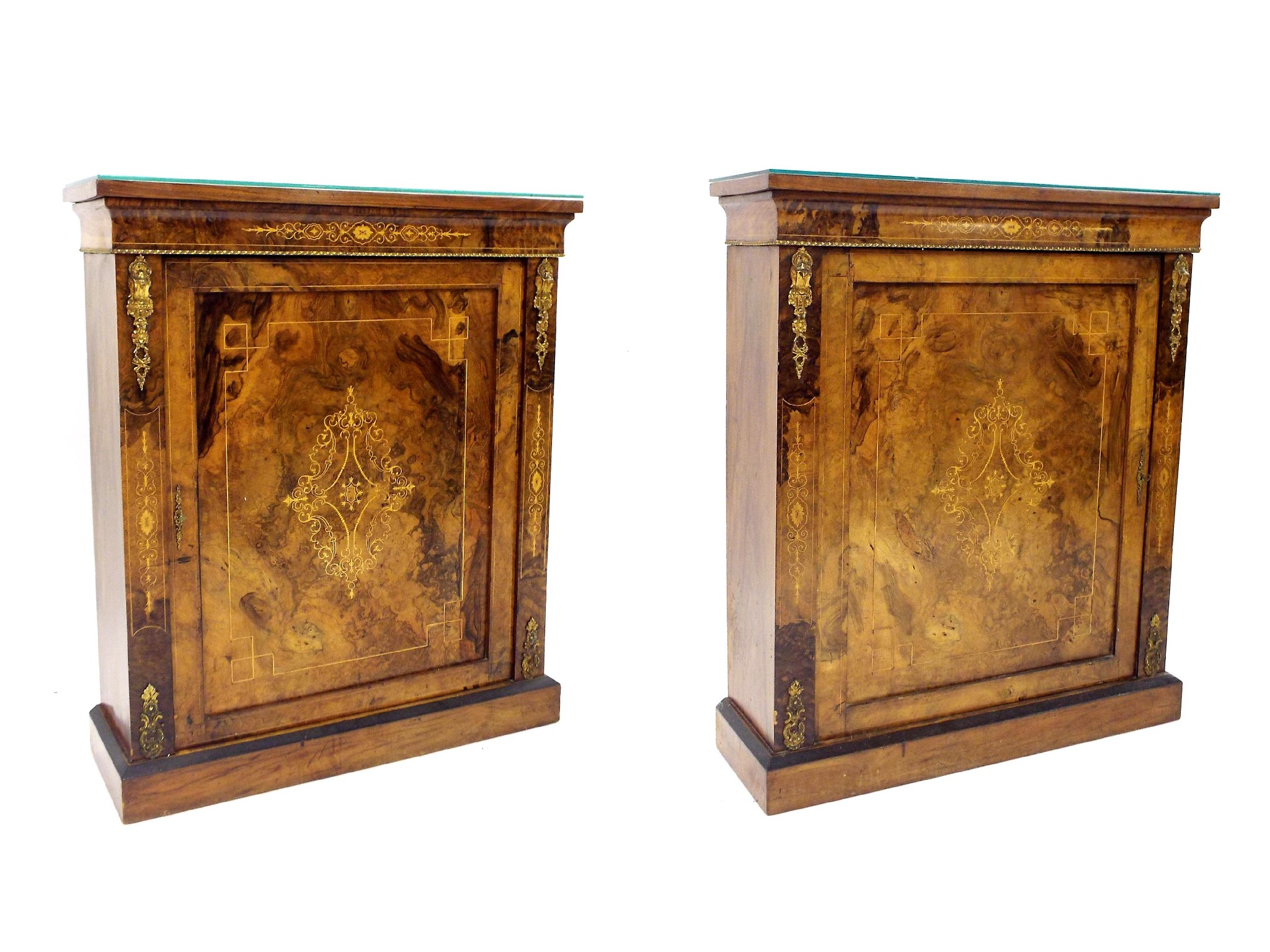 Appraisal: Good quality pair of th century burr walnut side cabinets