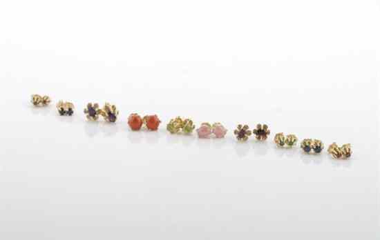 Appraisal: A Group of Yellow Gold and Gemstone Earrings consisting of