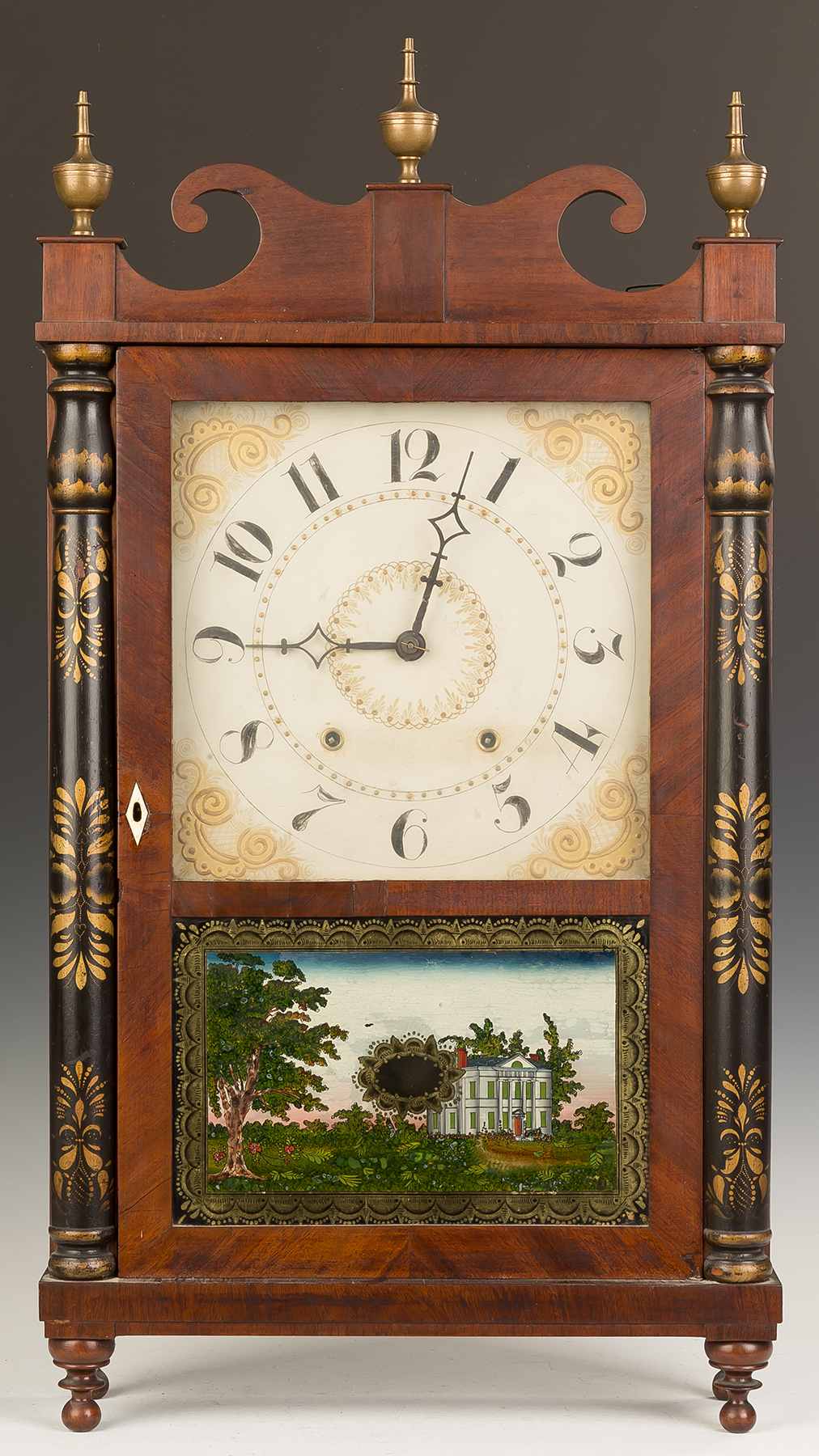 Appraisal: Chauncey Ives Jester Top Shelf Clock Mahogany case with original