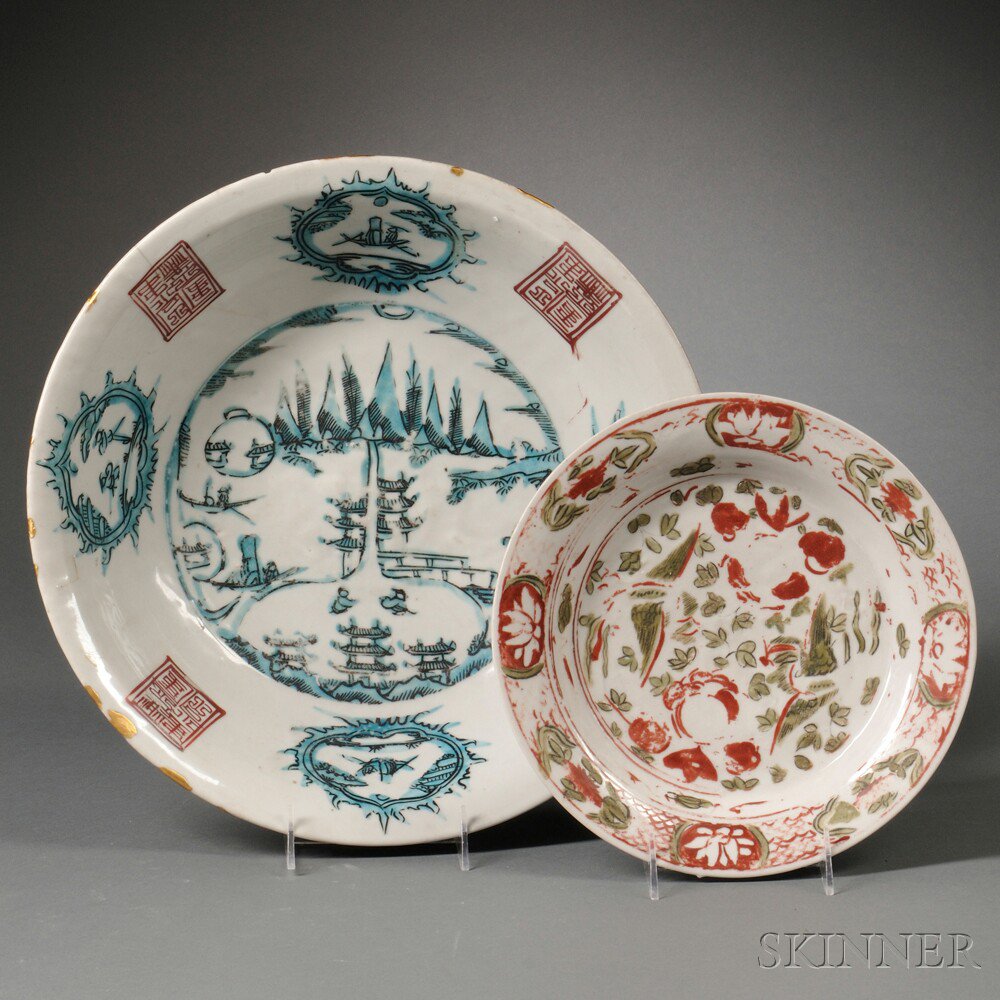 Appraisal: Swatow Basin and Dish China basin decorated with landscapes and