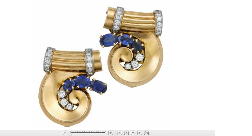 Appraisal: karat yellow gold sapphire and diamond lapel clips Tiffany Co