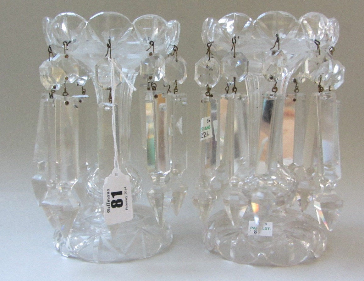 Appraisal: A pair of glass candlestick table lustres late th early