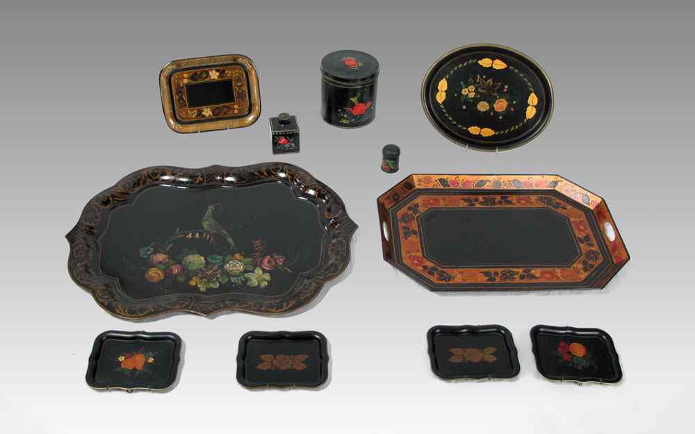 Appraisal: PIECE TOLE WARE COLLECTION To include trays and canisters with