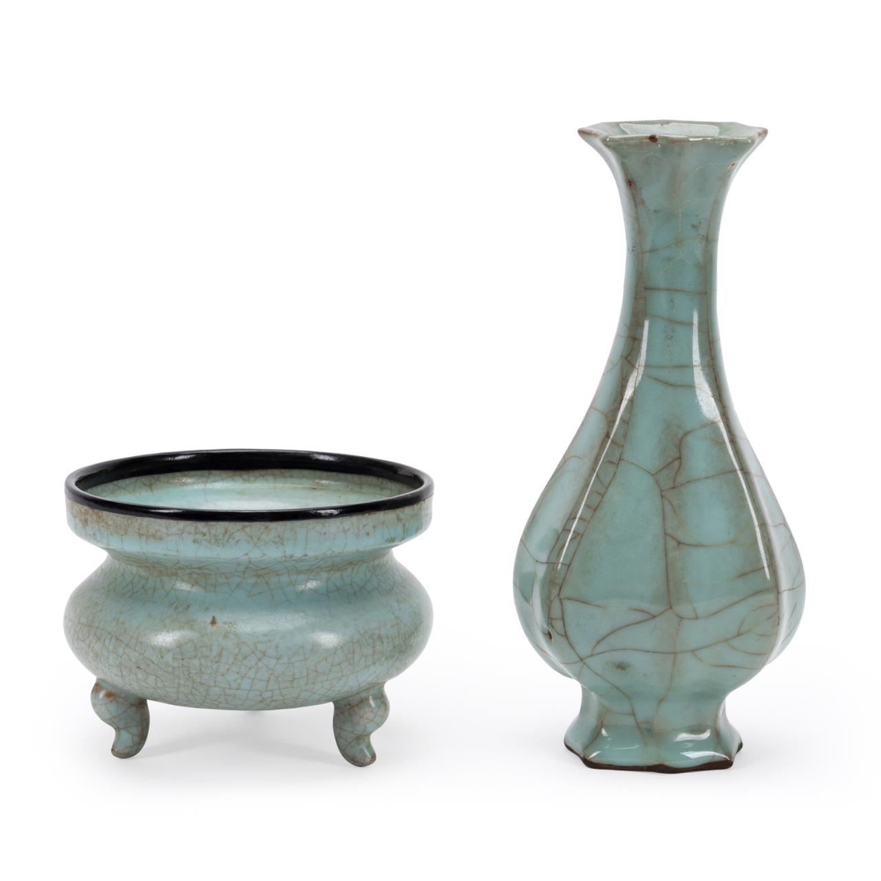 Appraisal: TWO CHINESE CELADON GE WARE ARTICLES Two Chinese celadon Ge