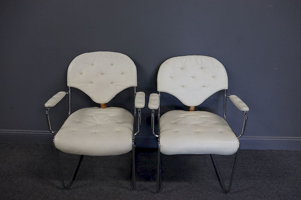 Appraisal: Midcentury Pair Of Chrome And Leather Upholstered Chairs From a