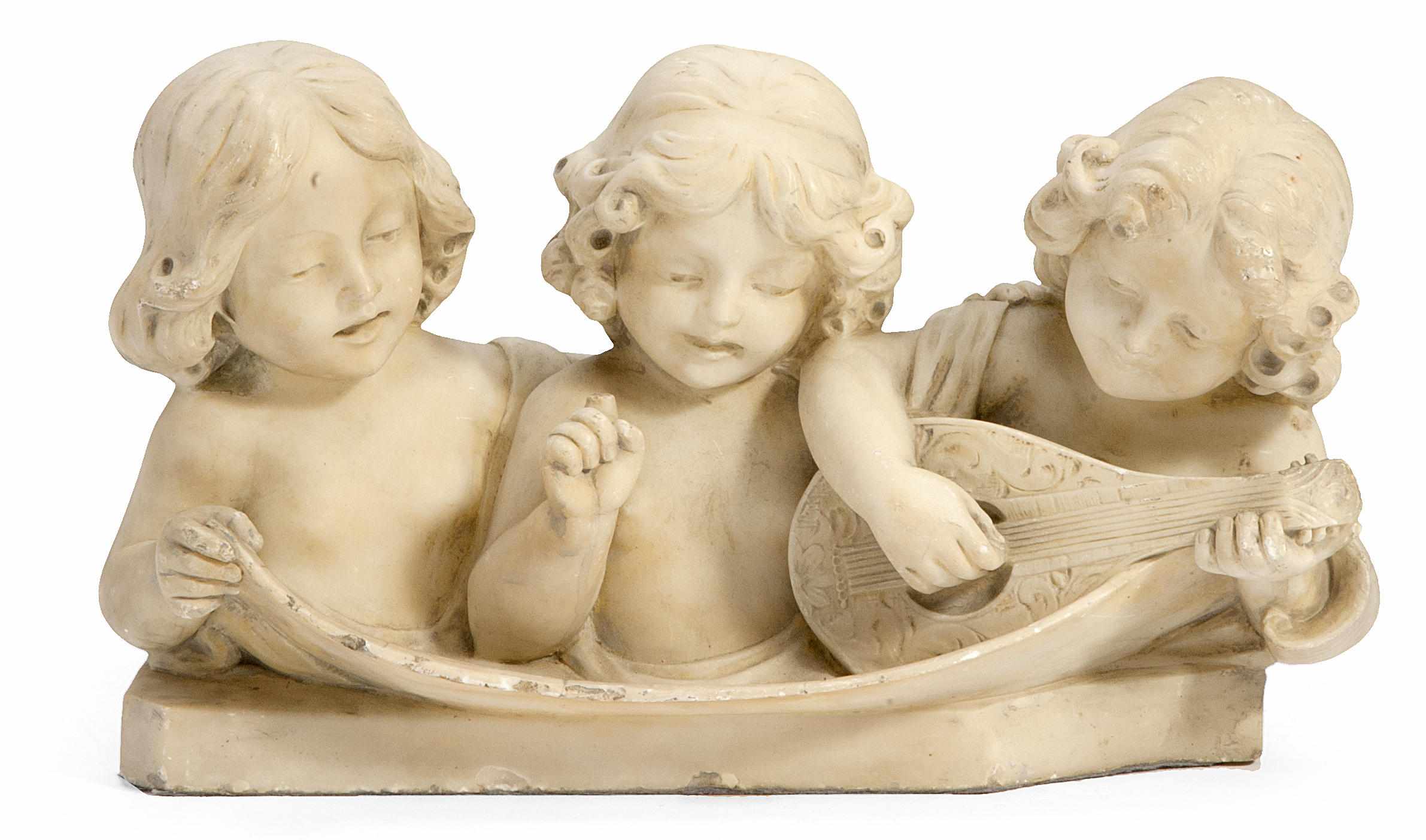 Appraisal: An Italian carved alabaster figural group depicting three children Inscribed