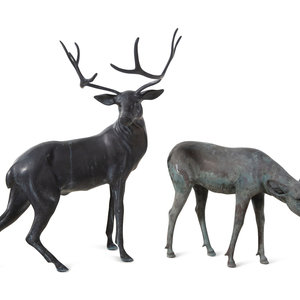 Appraisal: Two Cast Metal Animal Figures th Century depicting an elk