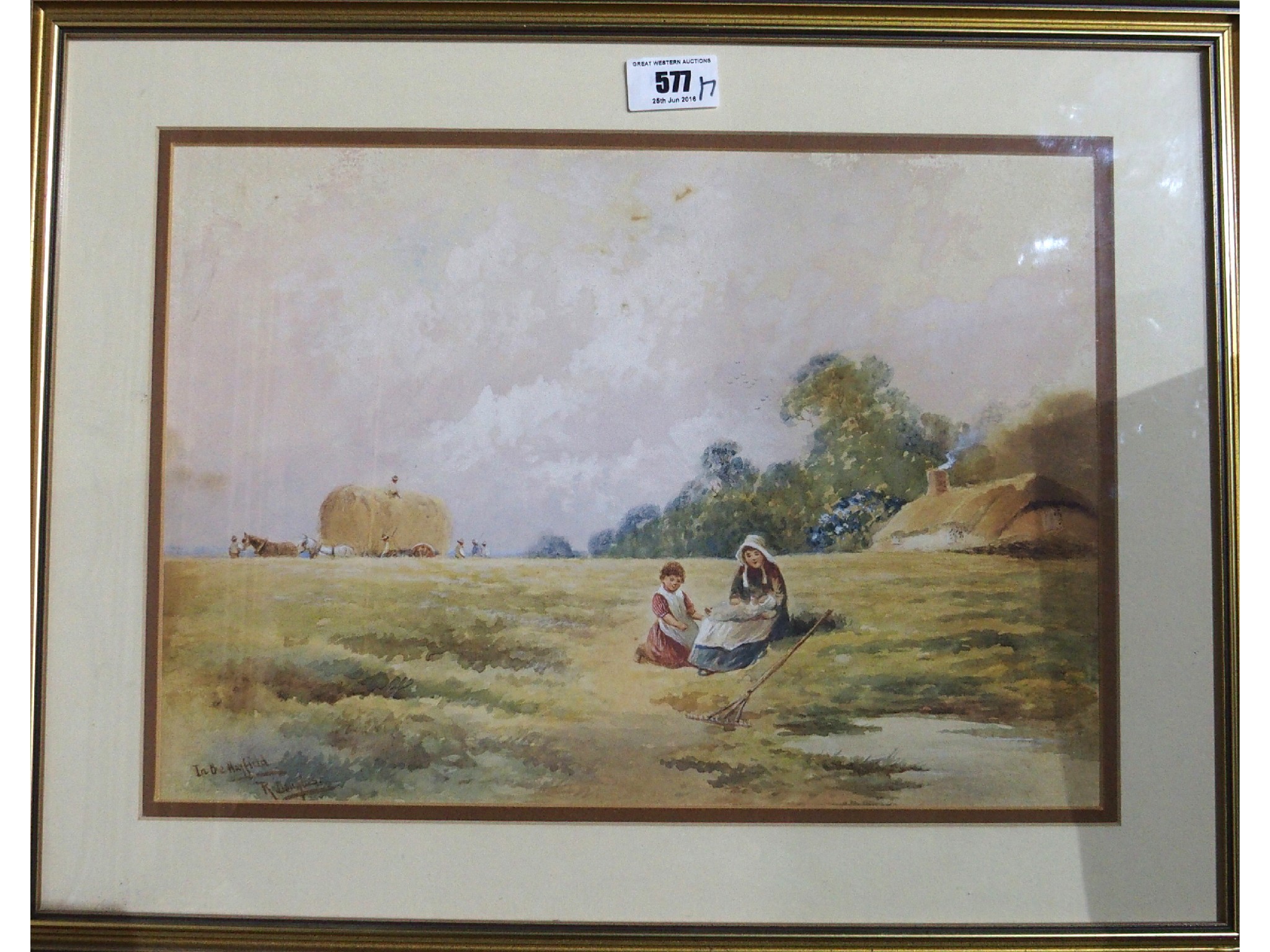 Appraisal: R DOUGLAS In the hayfield signed watercolour and various miscellaneous