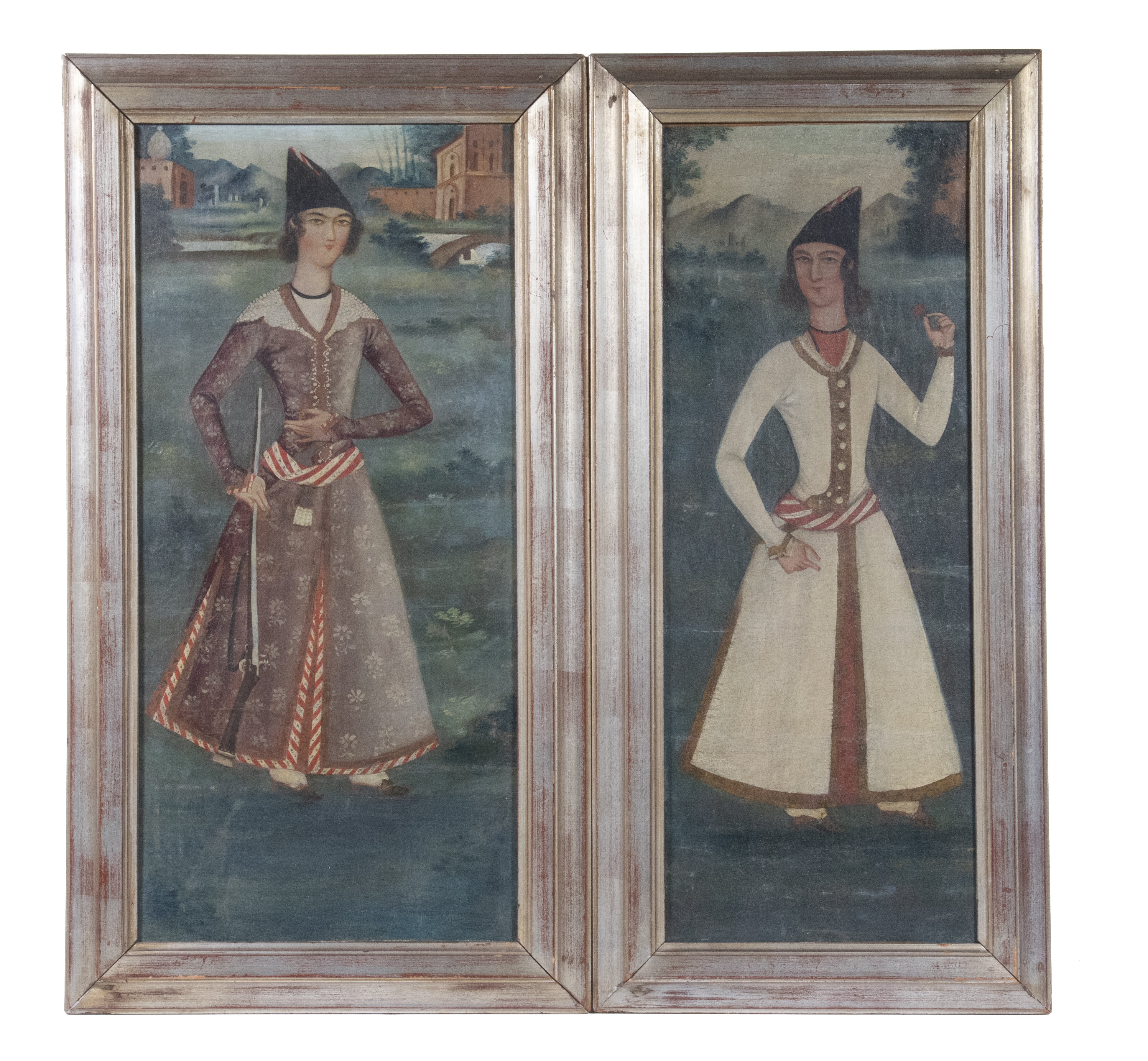 Appraisal: EARLY TH C PR OF QAJAR OIL PORTRAITS SLIGHTLY DIFFERENT