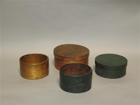 Appraisal: TWO SHAKER BOXES AND TWO MEASURES One box plain and